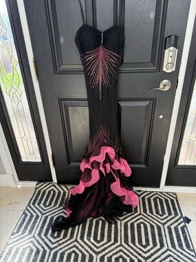 Black Strapless Mermaid Gown with Pink Accents